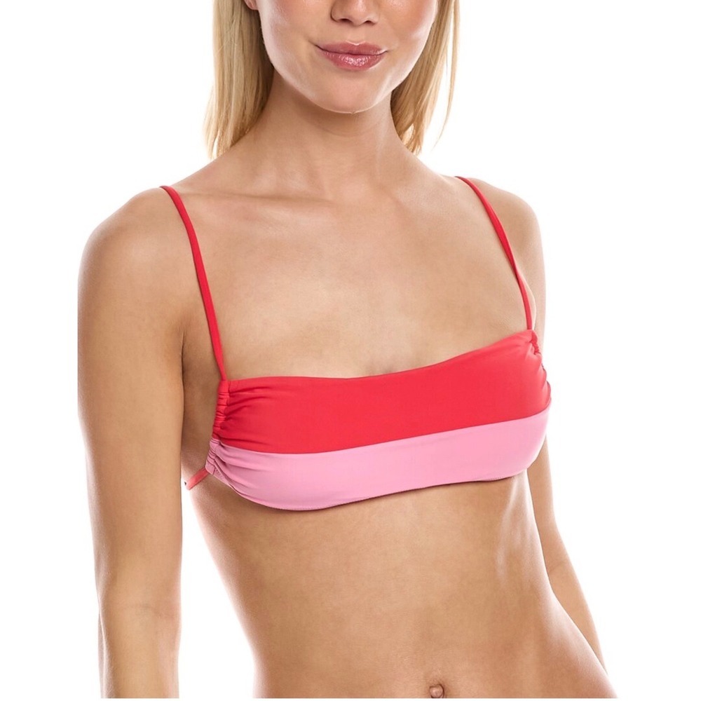 PQ Swim Aura Luna Color Block Bikini Top Pink Red AUR-050H Womens Large NEW